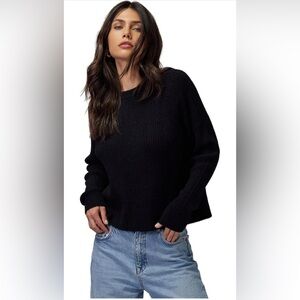Spiritual Gangster Oversized Cropped Ribbed Crewneck Sweater, Black, XS, New